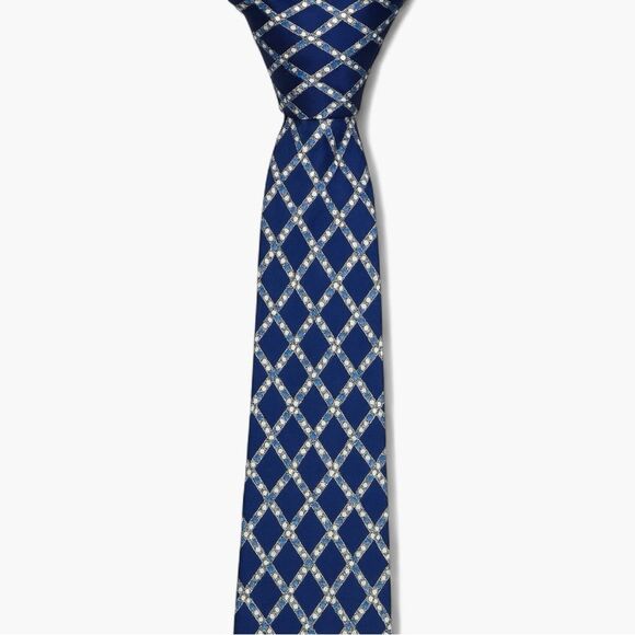 Christian Dior Monsieur Blue Diamond Silk Tie Geometric Classic Power Dressing